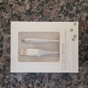 Ativa 6 ft braided USB micro to USB-A 2.0 cable new in box